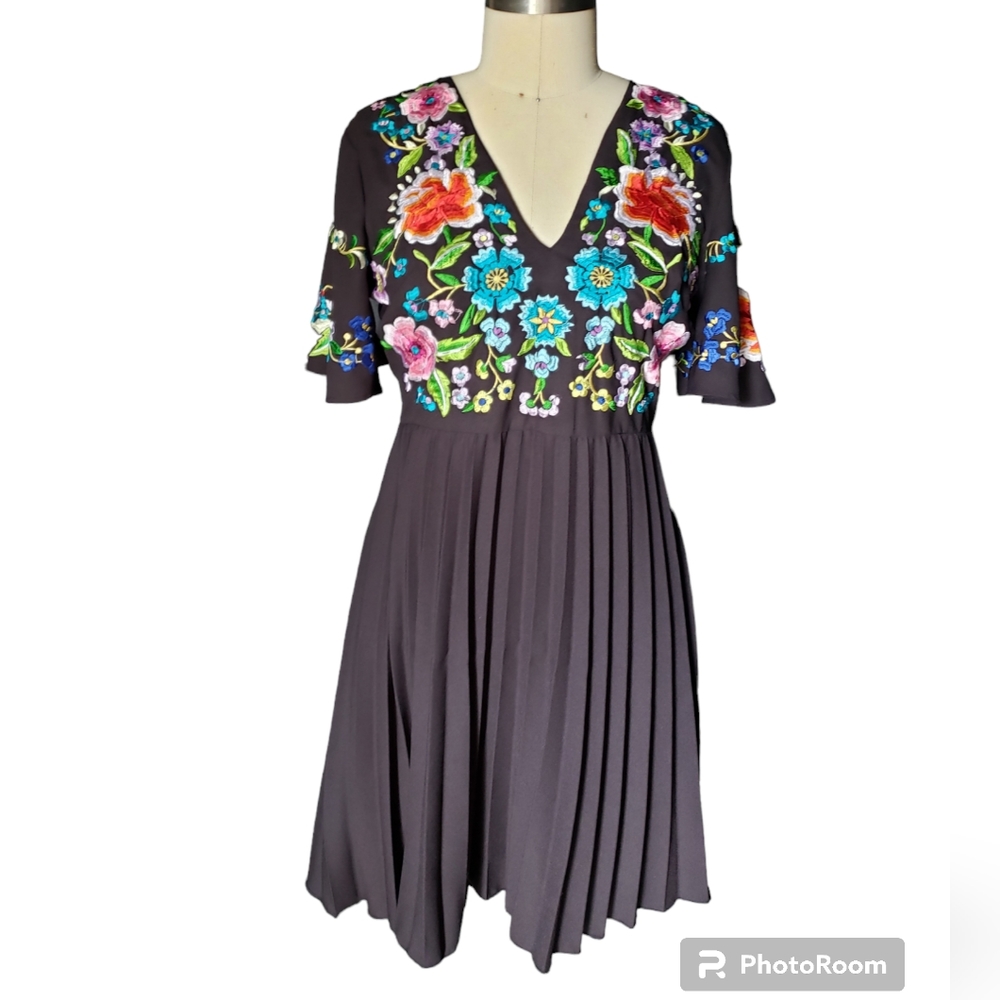 Asos embroidered black pleated dress 6